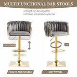 SERENITà Modern Velvet Breakfast Bar Stools Swivel Barstools Adjustable Counter Stools with Backrest Set of 2 Grey - 45-Degree Angle