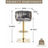 SERENITà Modern Velvet Breakfast Bar Stools Swivel Barstools Adjustable Counter Stools with Backrest Set of 2 Grey - Extra Image