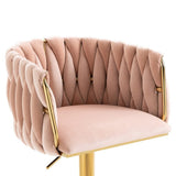 SERENITà Modern Velvet Breakfast Bar Stools Swivel Barstools Adjustable Counter Stools with Backrest Set of 2 Pink - Front View