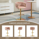 SERENITà Modern Velvet Breakfast Bar Stools Swivel Barstools Adjustable Counter Stools with Backrest Set of 2 Pink - Side View