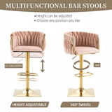 SERENITà Modern Velvet Breakfast Bar Stools Swivel Barstools Adjustable Counter Stools with Backrest Set of 2 Pink - Rear View