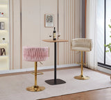 2x Height Adjustable Ivory Swivel Bar Stool Velvet Golden Round Base Barstools Chairs - Rear View
