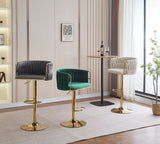 2x Height Adjustable Ivory Swivel Bar Stool Velvet Golden Round Base Barstools Chairs - Close-Up Angle