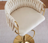 2x Height Adjustable Ivory Swivel Bar Stool Velvet Golden Round Base Barstools Chairs - Extra Image