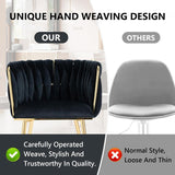 SERENIT??Black Modern Hand Weaving Dining ChairsVelvet Upholstered Side Chairs with Gold Legs Chic Vanity Chairs with Armrest Accent Chair for Dining Room and Cafe Set of 2