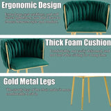 SERENITà Emerald Green Modern Hand Weaving Dining Chairs,Velvet Upholstered Side Chairs with Gold Legs, Chic Vanity Chairs with Armrest, Accent Chair for Dining Room, and Cafe Set of 2 - Top-Down View