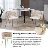 SERENIT??Ivory Modern Hand Weaving Dining ChairsVelvet Upholstered Side Chairs with Gold Legs Chic Vanity Chairs with Armrest Accent Chair for Dining Room and Cafe Set of 2