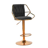2x Height Velvet Padded Golden Round Base Barstools Chairs with Backrest and Footrest -BLACK - Front View