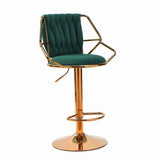 2x Height Velvet Padded Golden Round Base Barstools Chairs with Backrest and Footrest -GREEN - Front View