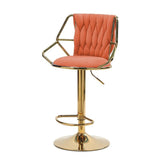 2x Height Velvet Padded Golden Round Base Barstools Chairs with Backrest and Footrest -ORANGE - Side View