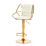 2x Height Velvet Padded Golden Round Base Barstools Chairs with Backrest and Footrest -BEIGE - Side View