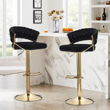 2x Height Black Velvet Padded Golden Round Base Barstools Chairs - 45-Degree Angle