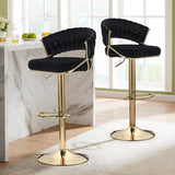 2x Height Black Velvet Padded Golden Round Base Barstools Chairs - Rear View