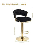 2x Height Green Velvet Padded Golden Round Base Barstools Chairs - 45-Degree Angle