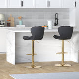 SERENITà Swivel Bar Stools Set of 2 Counter Height Barstools with Back Velvet Upholstered Adjustable Stool Chair Mid Century Modern Bar Stool for Kitchen Island (Black) - Front View