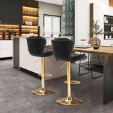 SERENITà Swivel Bar Stools Set of 2 Counter Height Barstools with Back Velvet Upholstered Adjustable Stool Chair Mid Century Modern Bar Stool for Kitchen Island (Black) - Side View