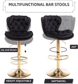SERENITà Swivel Bar Stools Set of 2 Counter Height Barstools with Back Velvet Upholstered Adjustable Stool Chair Mid Century Modern Bar Stool for Kitchen Island (Black) - 45-Degree Angle