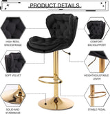 SERENITà Swivel Bar Stools Set of 2 Counter Height Barstools with Back Velvet Upholstered Adjustable Stool Chair Mid Century Modern Bar Stool for Kitchen Island (Black) - Rear View