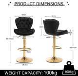 SERENITà Swivel Bar Stools Set of 2 Counter Height Barstools with Back Velvet Upholstered Adjustable Stool Chair Mid Century Modern Bar Stool for Kitchen Island (Black) - Close-Up Angle
