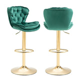 SERENITà Swivel Bar Stools Set of 2 Counter Height Barstools with Back Velvet Upholstered Adjustable Stool Chair Min Century Modern Bar Stool for Kitchen Island (Emerald Green)
