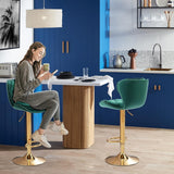 SERENIT? Swivel Bar Stools Set of 2 Counter Height Barstools with Back Velvet Upholstered Adjustable Stool Chair Min Century Modern Bar Stool for Kitchen Island (Emerald Green)