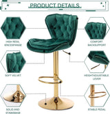 SERENIT? Swivel Bar Stools Set of 2 Counter Height Barstools with Back Velvet Upholstered Adjustable Stool Chair Min Century Modern Bar Stool for Kitchen Island (Emerald Green)