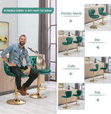 SERENITà Swivel Bar Stools Set of 2 Counter Height Barstools with Back Velvet Upholstered Adjustable Stool Chair Min Century Modern Bar Stool for Kitchen Island (Emerald Green) - Rear View