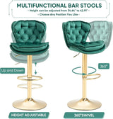 SERENITà Swivel Bar Stools Set of 2 Counter Height Barstools with Back Velvet Upholstered Adjustable Stool Chair Min Century Modern Bar Stool for Kitchen Island (Emerald Green) - Low Angle