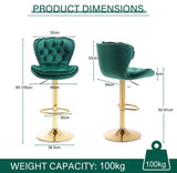 SERENIT? Swivel Bar Stools Set of 2 Counter Height Barstools with Back Velvet Upholstered Adjustable Stool Chair Min Century Modern Bar Stool for Kitchen Island (Emerald Green)
