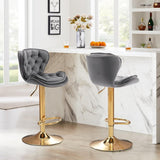 SERENITà Swivel Bar Stools Set of 2 Counter Height Barstools with Back Velvet Upholstered Adjustable Stool Chair Min Century Modern Bar Stool for Kitchen Island (Grey) - Front View