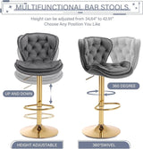 SERENITà Swivel Bar Stools Set of 2 Counter Height Barstools with Back Velvet Upholstered Adjustable Stool Chair Min Century Modern Bar Stool for Kitchen Island (Grey) - Side View