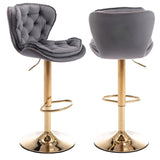 SERENITà Swivel Bar Stools Set of 2 Counter Height Barstools with Back Velvet Upholstered Adjustable Stool Chair Min Century Modern Bar Stool for Kitchen Island (Grey) - Top-Down View