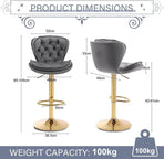 SERENITà Swivel Bar Stools Set of 2 Counter Height Barstools with Back Velvet Upholstered Adjustable Stool Chair Min Century Modern Bar Stool for Kitchen Island (Grey)