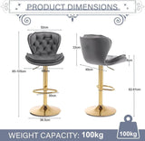 SERENITà Swivel Bar Stools Set of 2 Counter Height Barstools with Back Velvet Upholstered Adjustable Stool Chair Min Century Modern Bar Stool for Kitchen Island (Grey) - 45-Degree Angle
