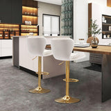 SERENITà Swivel Bar Stools Set of 2 Counter Height Barstools with Back Velvet Upholstered Adjustable Stool Chair Min Century Modern Bar Stool for Kitchen Island (Ivory) - Front View