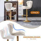 SERENITà Swivel Bar Stools Set of 2 Counter Height Barstools with Back Velvet Upholstered Adjustable Stool Chair Min Century Modern Bar Stool for Kitchen Island (Ivory) - Side View