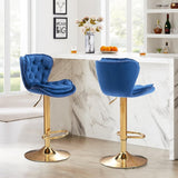 SERENITà Swivel Bar Stools Set of 2 Counter Height Barstools with Back Velvet Upholstered Adjustable Stool Chair Mid Century Modern Bar Stool for Kitchen Island (Navy Blue) - Front View