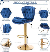 SERENITà Swivel Bar Stools Set of 2 Counter Height Barstools with Back Velvet Upholstered Adjustable Stool Chair Mid Century Modern Bar Stool for Kitchen Island (Navy Blue) - Top-Down View