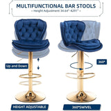 SERENITà Swivel Bar Stools Set of 2 Counter Height Barstools with Back Velvet Upholstered Adjustable Stool Chair Mid Century Modern Bar Stool for Kitchen Island (Navy Blue) - 45-Degree Angle