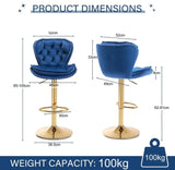 SERENITà Swivel Bar Stools Set of 2 Counter Height Barstools with Back Velvet Upholstered Adjustable Stool Chair Mid Century Modern Bar Stool for Kitchen Island (Navy Blue)