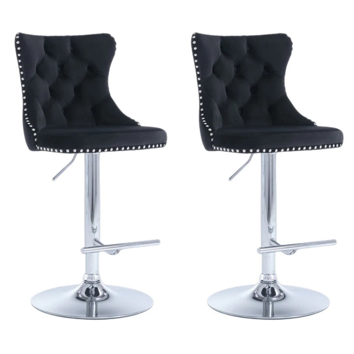 SERENIT? Black Velvet Bar Stools Adjustable Swivel Counter Height Chairs with Tufted Back and Nailhead Trim for Kitchen Island Pub Restaurant (2Pcs, Chrome Metal)