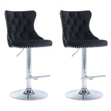 SERENIT? Black Velvet Bar Stools Adjustable Swivel Counter Height Chairs with Tufted Back and Nailhead Trim for Kitchen Island Pub Restaurant (2Pcs, Chrome Metal)