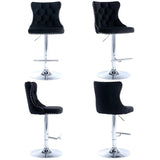 SERENIT? Black Velvet Bar Stools Adjustable Swivel Counter Height Chairs with Tufted Back and Nailhead Trim for Kitchen Island Pub Restaurant (2Pcs, Chrome Metal)