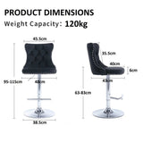 SERENIT? Black Velvet Bar Stools Adjustable Swivel Counter Height Chairs with Tufted Back and Nailhead Trim for Kitchen Island Pub Restaurant (2Pcs, Chrome Metal)