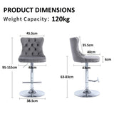 SERENIT? Gray Velvet Bar Stools Adjustable Swivel Counter Height Chairs with Tufted Back and Nailhead Trim for Kitchen Island Pub Restaurant (2Pcs, Chrome Metal, Grey)