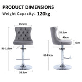 SERENITà Gray Velvet Bar Stools Adjustable Swivel Counter Height Chairs with Tufted Back and Nailhead Trim for Kitchen Island Pub Restaurant (2Pcs, Chrome Metal, Grey) - Top-Down View