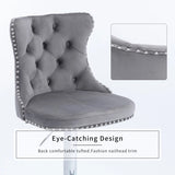 SERENITà Gray Velvet Bar Stools Adjustable Swivel Counter Height Chairs with Tufted Back and Nailhead Trim for Kitchen Island Pub Restaurant (2Pcs, Chrome Metal, Grey) - 45-Degree Angle