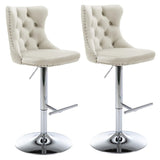 SERENIT? Ivory Velvet Bar Stools Adjustable Swivel Counter Height Chairs with Tufted Back and Nailhead Trim for Kitchen Island Pub Restaurant (2Pcs,