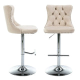 SERENITà Ivory Velvet Bar Stools Adjustable Swivel Counter Height Chairs with Tufted Back and Nailhead Trim for Kitchen Island Pub Restaurant (2Pcs, Chrome Metal) - Front View