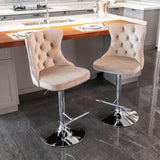 SERENITà Ivory Velvet Bar Stools Adjustable Swivel Counter Height Chairs with Tufted Back and Nailhead Trim for Kitchen Island Pub Restaurant (2Pcs, Chrome Metal) - Side View